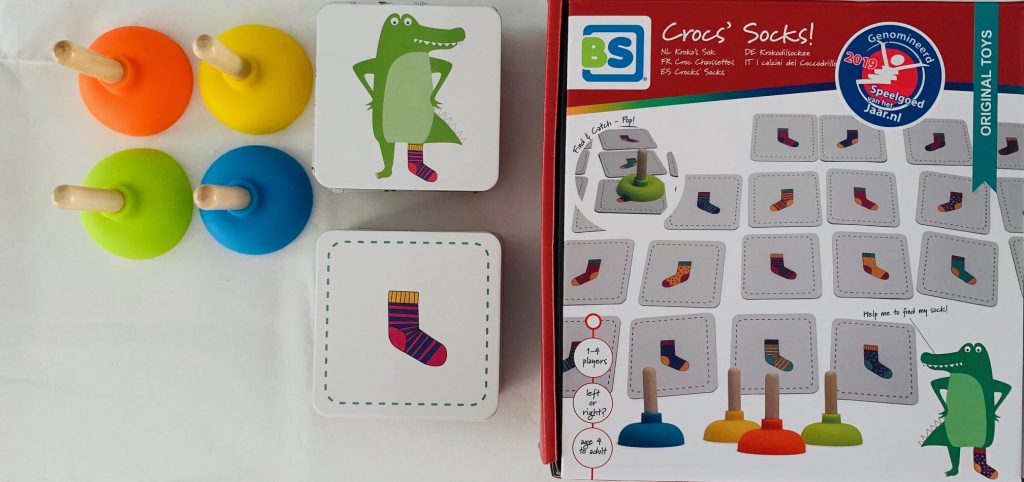 crocs socks,inhoud spel,kaartjes,ploppers,krokodil