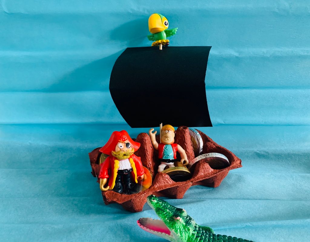 eierdoos knutselen,piratenboot,piratenschip,krokodil