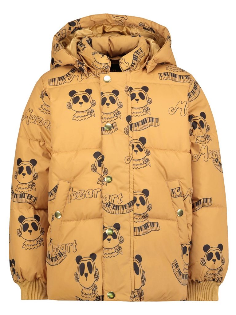 mini rodini jongens winterjas,panda,okergele jongens winterjas,jongens winterjas met capuchon
