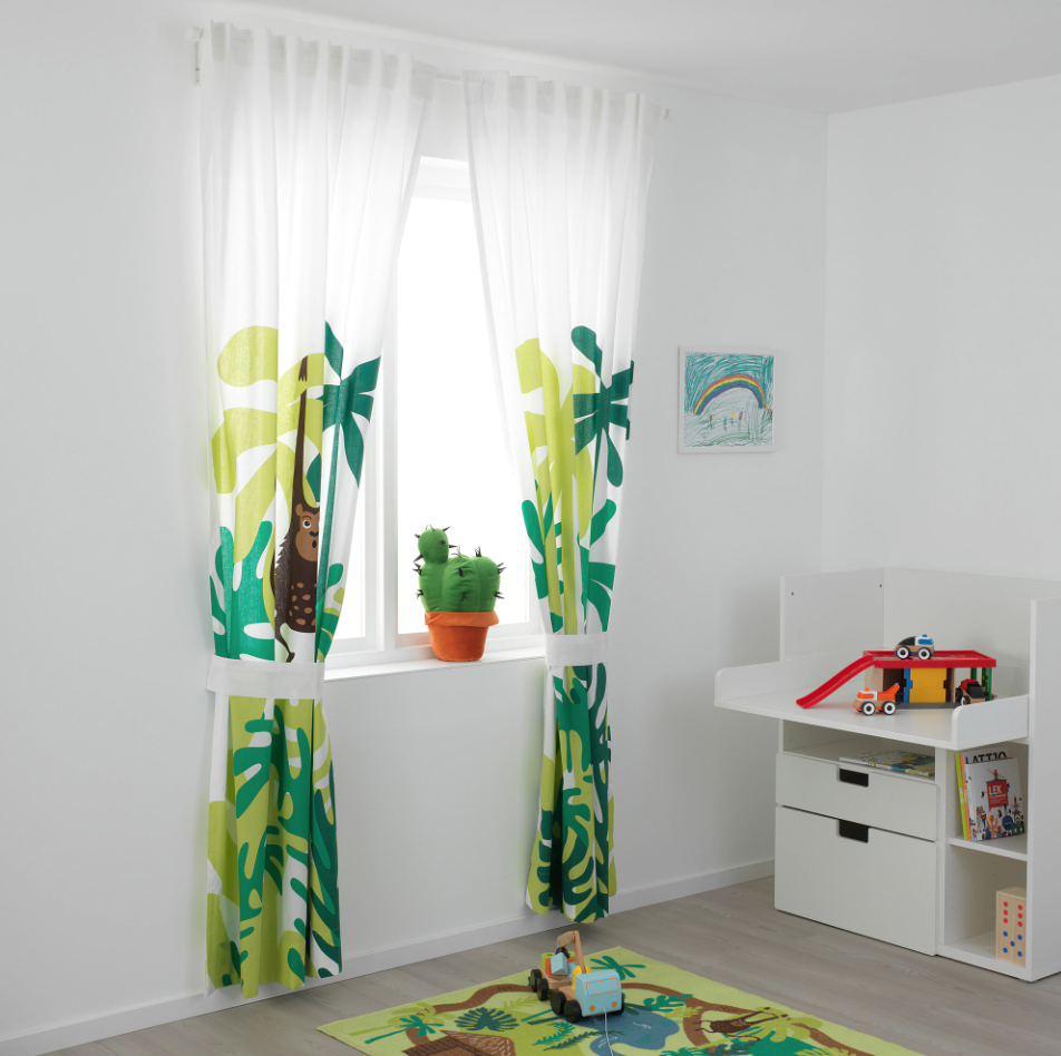 jungle gordijnen,jungle thema kinderkamer,safari kamer,junglekamer,gordijnen met apen erop