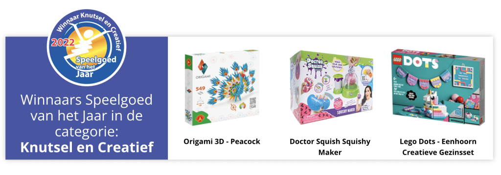 cadeautip knutselen,lego dots eenhoorn,doctor squish squishy maker,origami 3D peacock pauw